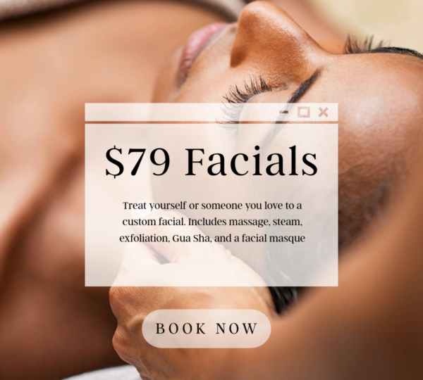 $79 facials image of a woman receiving a facial treatment ad for facials